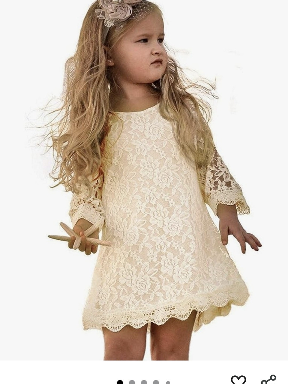 Ivory Lace Floral A-Line Kids Dress with Scalloped Hem